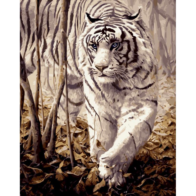 Картина по номерам Strateg Премиум Белый тигр 40х50 см (GS1124)