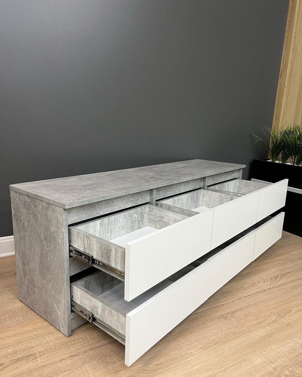 Тумба під ТВ Кватро 6Н 1400х500х370 мм Бетон/Білий - фото 3 Тумба під ТВ Кватро 6Н 1400х500х370 мм Бетон/Білий - фото 3