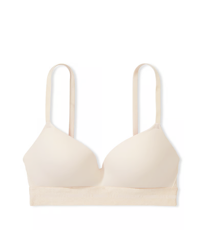 Бюстгальтер безкаркасний з пуш ап Victoria's Secret Pink Wear Everywhere Push-up Wireless Bra 70D Бежевий (18575537)