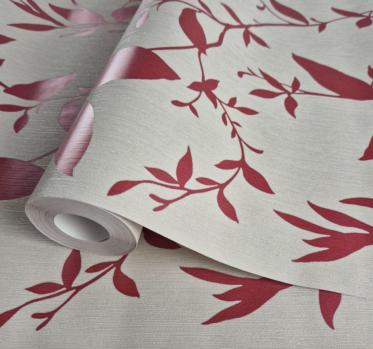 Обои виниловые на флизелине Marburg 57835 0,53х10,05 м Бежевый с красными листьями (2785922134)