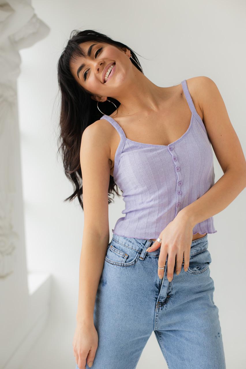 Майка женская на бретелях в широкий рубчик Busem L Лавандовый