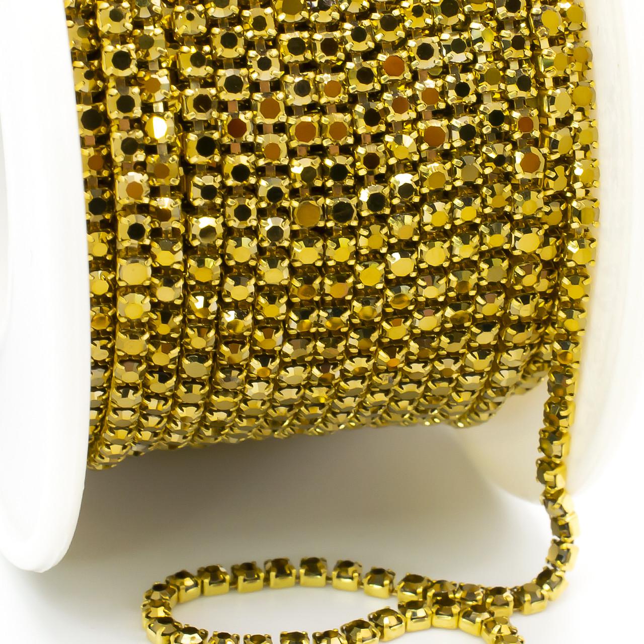 Цепь стразовая SS6 2 мм 1 м Gold in gold (ЦС0602з49)