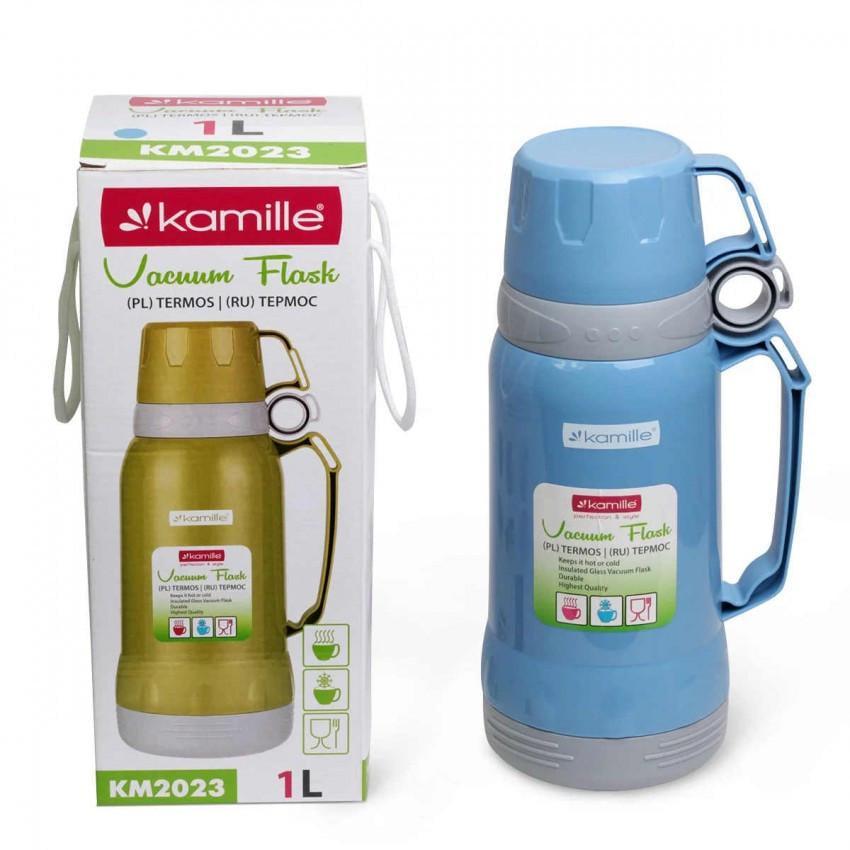 Термос Kamille КМ-2023 пластиковый со стеклянной колбой 1000 мл Голубой (1120272880)