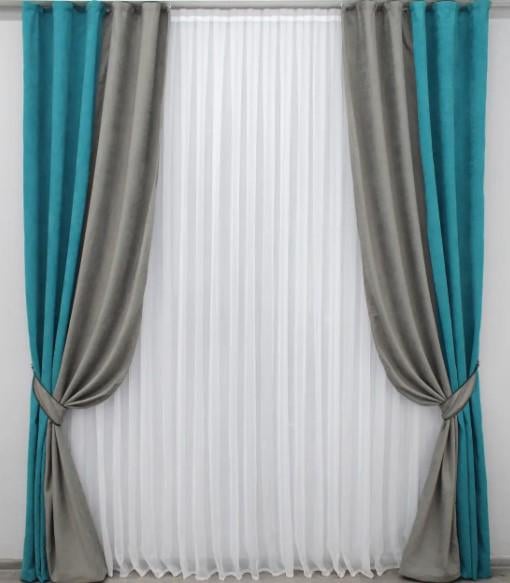 Комплект штор 1,4х2,9 м 2 шт. Бирюзовый/Серый (014дк/835-966ш)