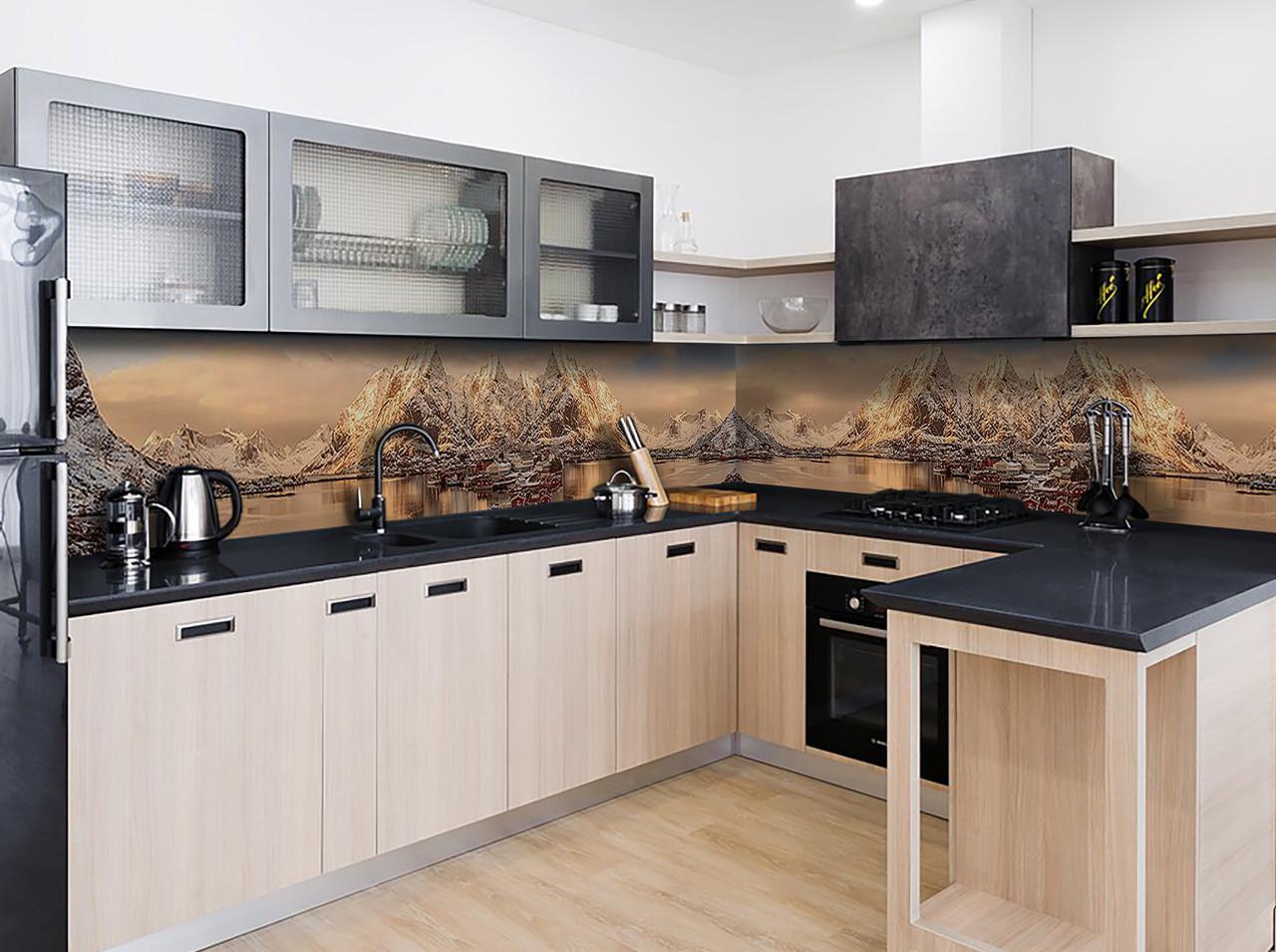 Кухонный фартук Горное озеро горы из самоклеющейся виниловой пленки 65х250 см Бежевый Кухонный фартук Горное озеро горы из самоклеющейся виниловой пленки 65х250 см Бежевый