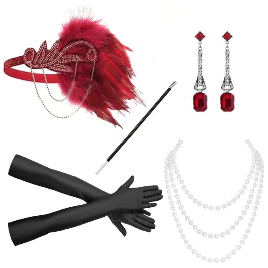 Ретронабір аксесуарів No 3 для вечірки в стилі 20-х років Червоний (2626691583)