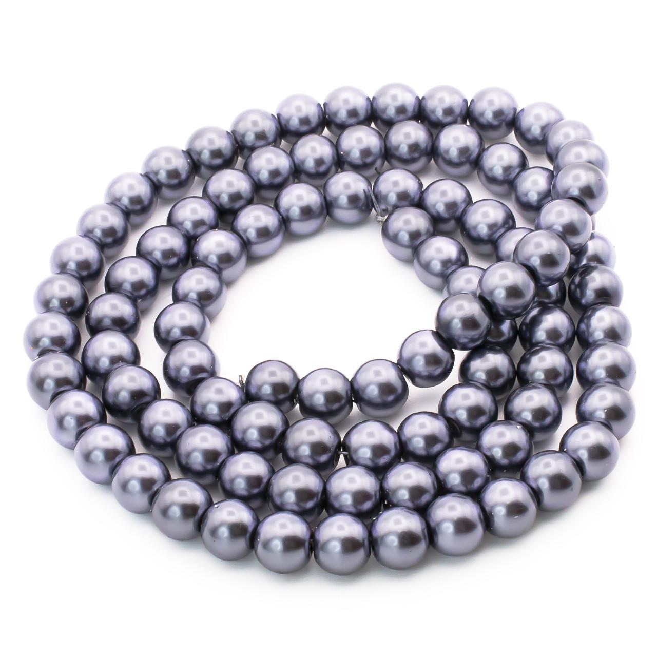 Бусины стеклянные на нитке под жемчуг 10 мм 80 см 90 шт. Гематитовый (БЖ0010к56)