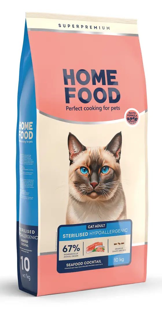 Корм сухий гіпоалергенний Home Food Hypoallergenic For sterilised/neutered для стерилізованих котів Морський коктейль 10 кг (23693458)
