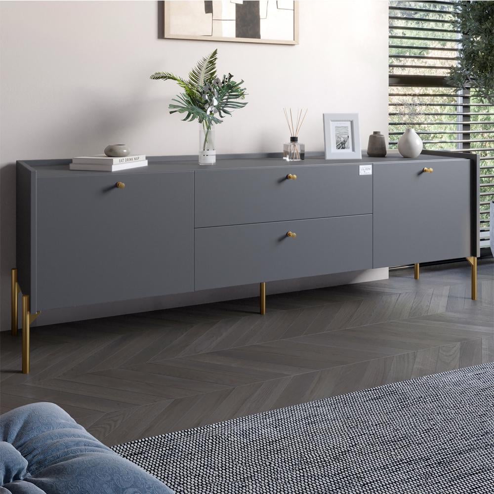 Тумба под телевизор с ящиками Lion Wood с золотыми ножками 180х50х40 см Антрацит (000-000-2353)