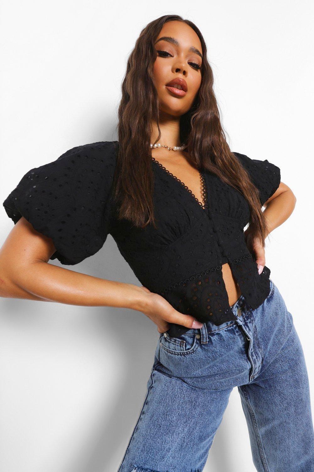 Топ-блуза на ґудзиках жіноча Boohoo М Чорний (10301/44) Топ-блуза на ґудзиках жіноча Boohoo М Чорний (10301/44)