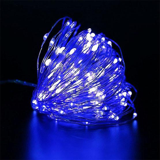 Гирлянда нить на батарейках Роса 100LED 10 м синий свет