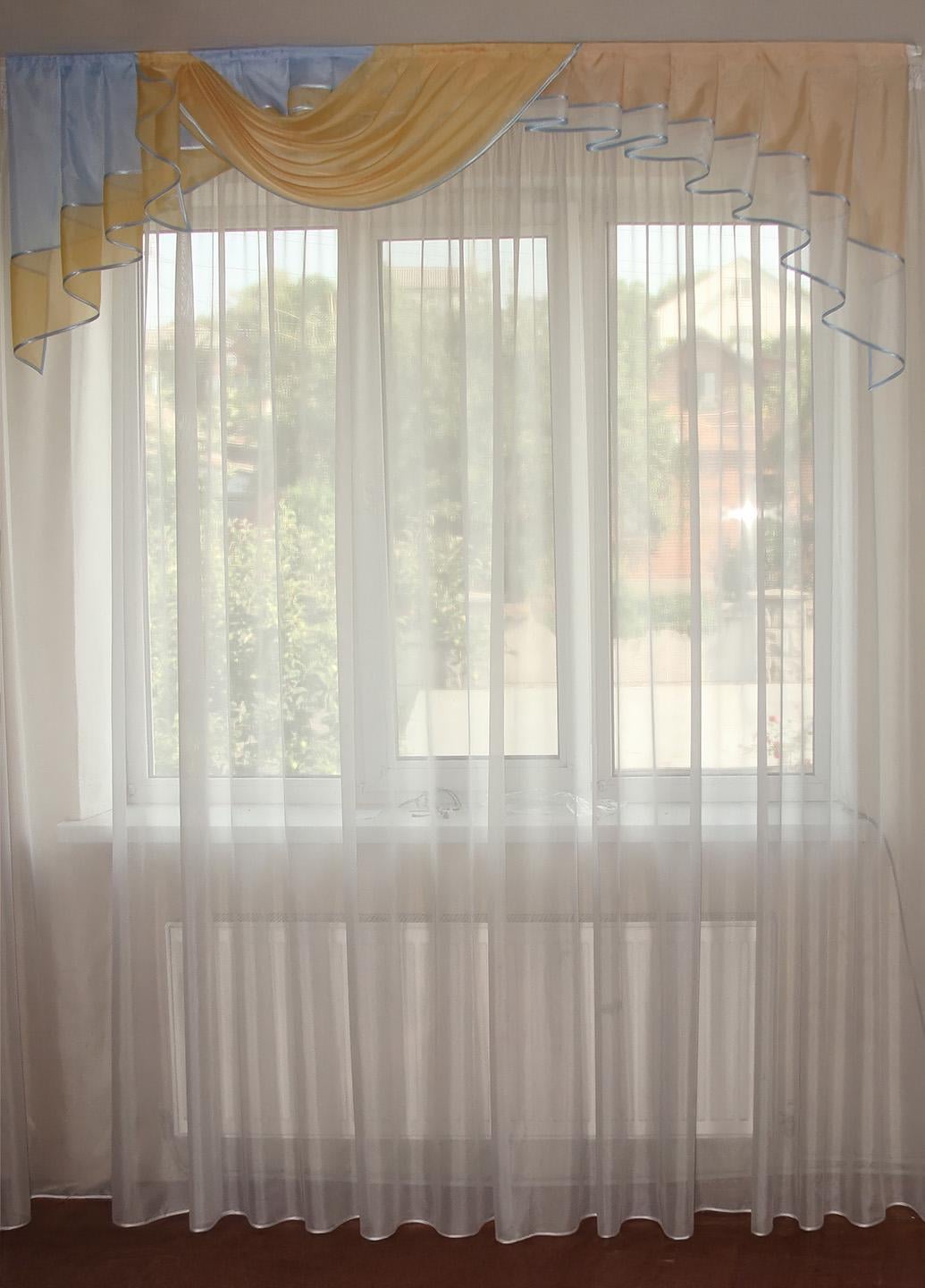 Ламбрекен Firanka Ассиметрия карниз 200 см Голубой с песочным (72_8_2м)