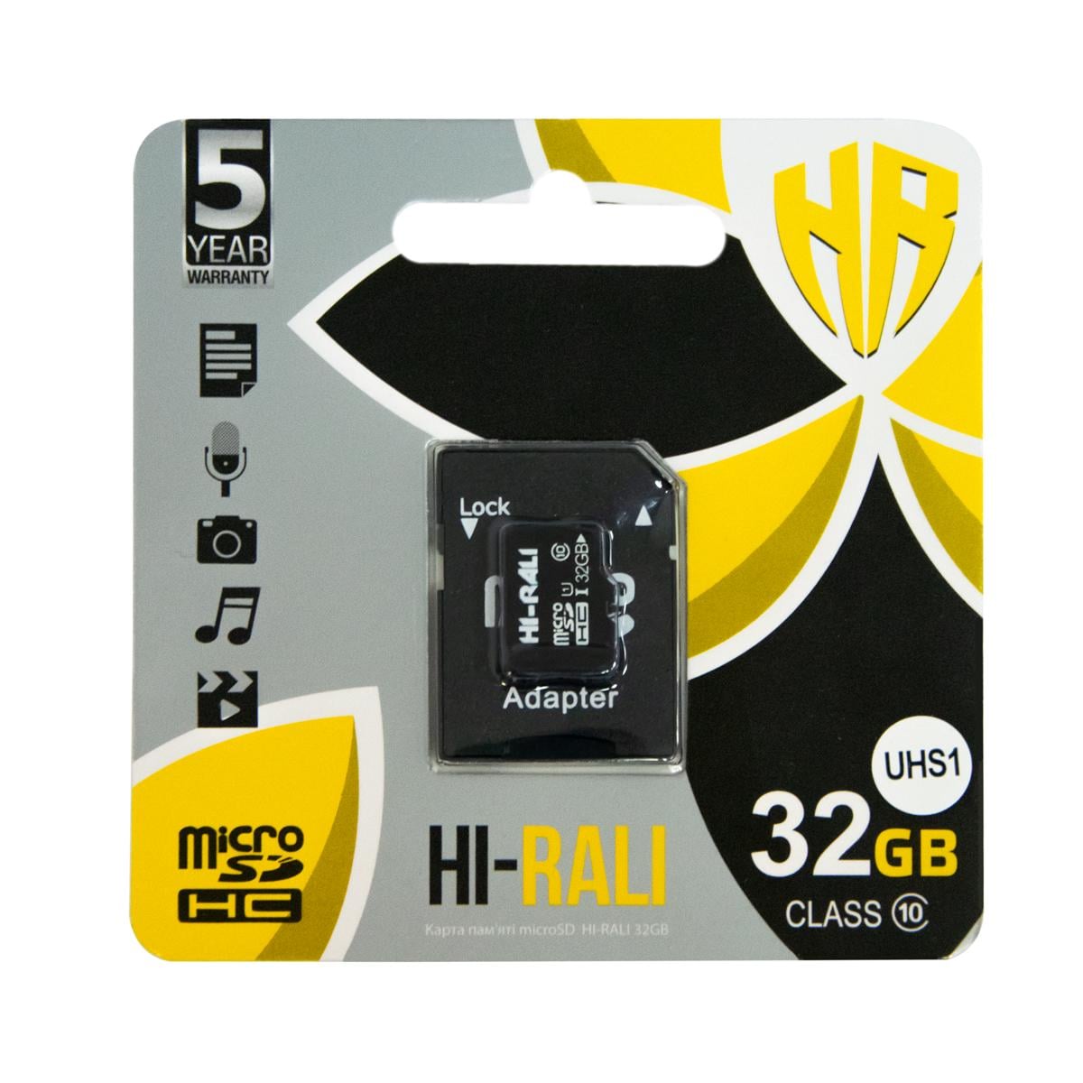 Карта памяти Hi-Rali 32 Гб MicroSDHC с адаптером class 10 UHS-1 Черный (1008463-Black)