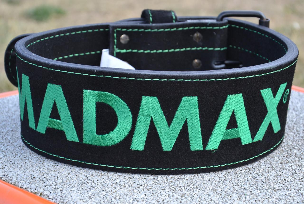 Пояс для тяжелой атлетики MadMax MFB-301 Suede Single Prong кожаный M Black/Green - фото 3