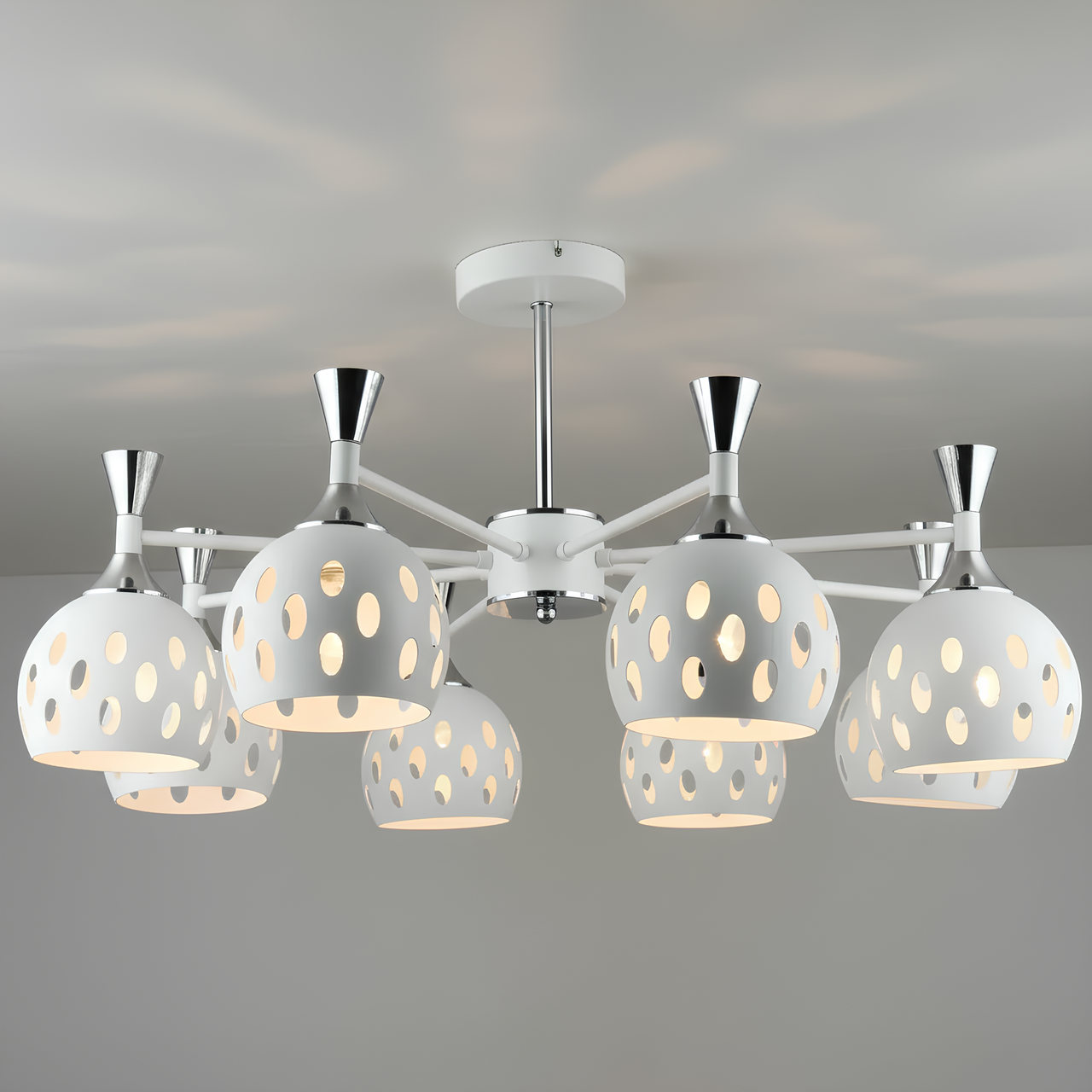 Люстра Sirius на восемь металлических плафонов под лампу Е27 Белый/Хром (B N6099/8 WT+CR)