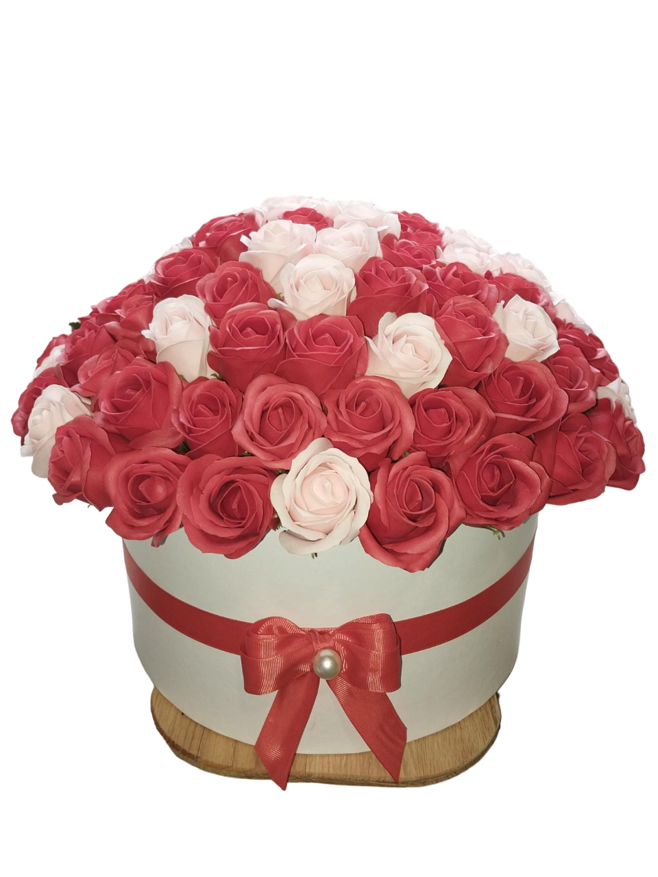 Букет 101 мыльная роза в шляпной коробке (14541934)