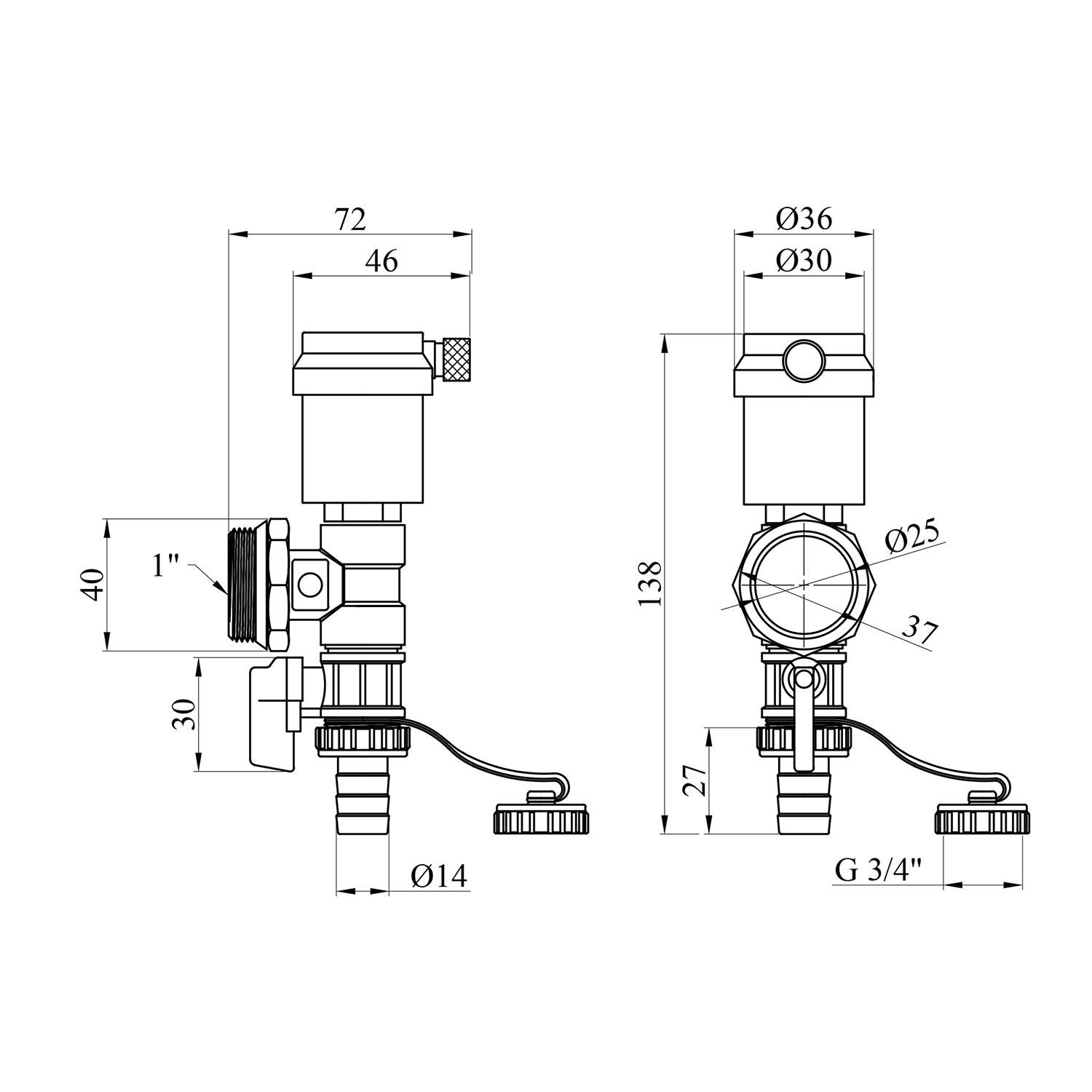 Сливная группа для коллектора Karro CV023094 1" с воздухоотводчиком (230903) - фото 2 Сливная группа для коллектора Karro CV023094 1" с воздухоотводчиком (230903) - фото 2