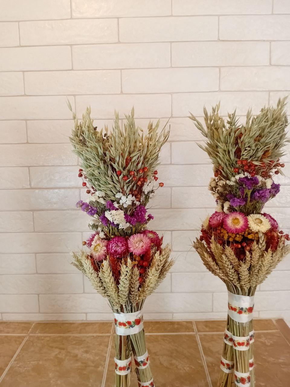 Дидух рождественский из колосья пшеницы/льна и овса на трех ножках 50-55 см с лентой вышиванкой Белый (2794446785) - фото 6 Дидух рождественский из колосья пшеницы/льна и овса на трех ножках 50-55 см с лентой вышиванкой Белый (2794446785) - фото 6