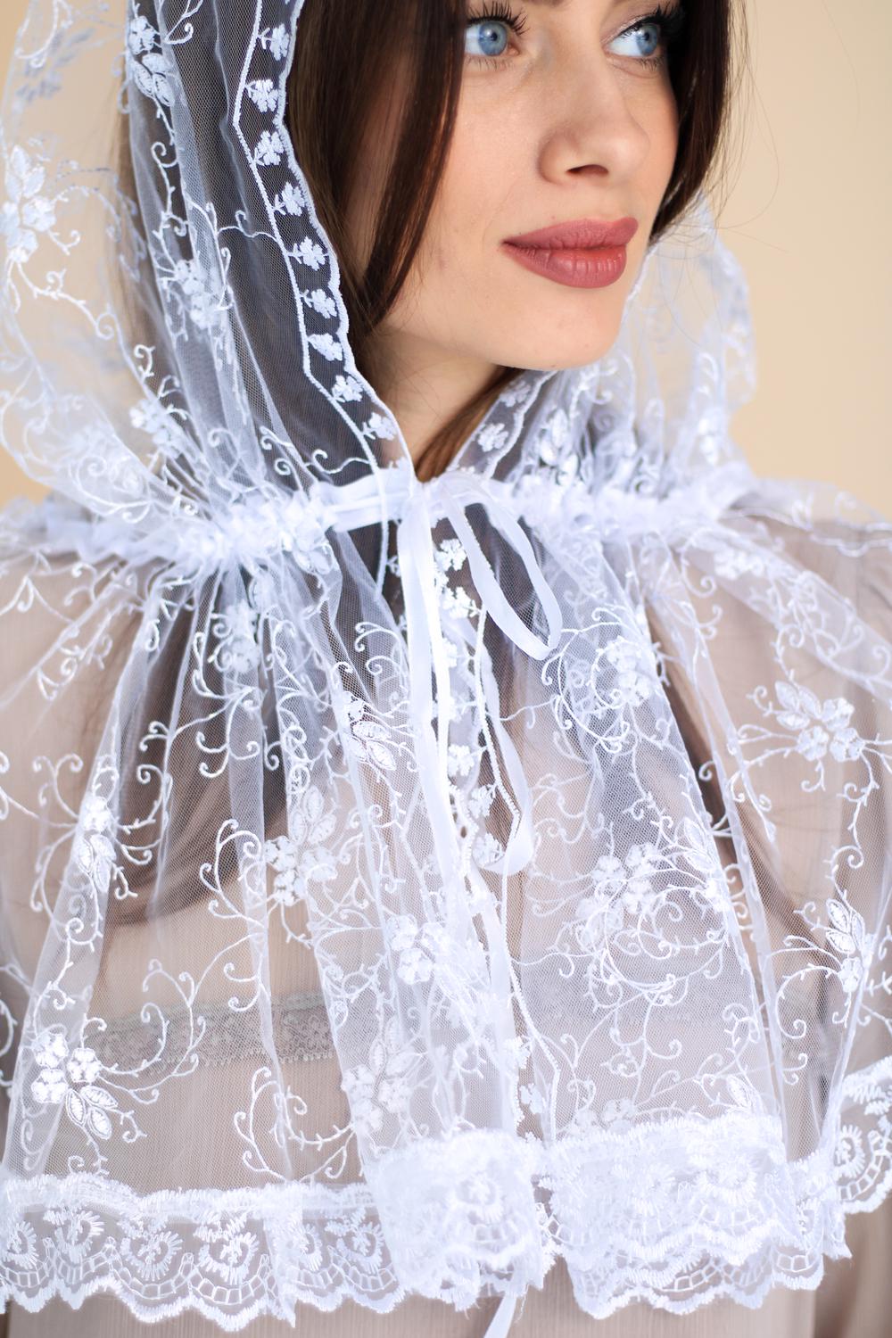 Палантин на голову для храму Білий (п011) - фото 10