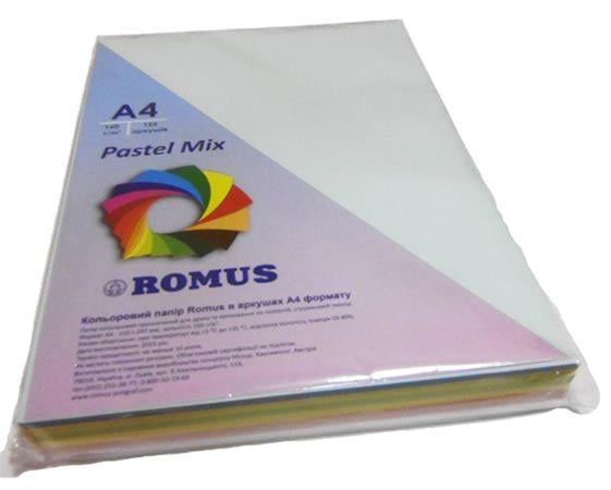 Папір кольоровий Romus A4 160 г/м2 125 аркушів 5 кольорів Mix Pastel (R50881)