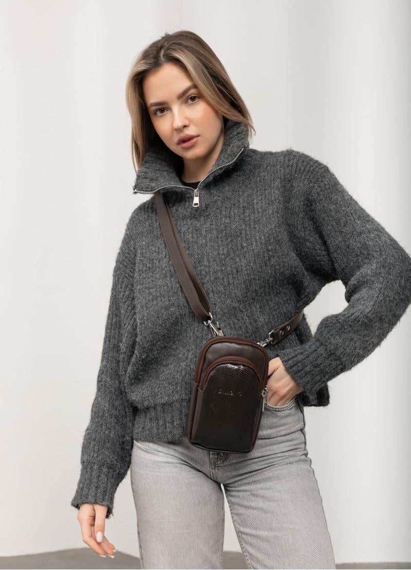 Женская кожаная сумка Sambag Modena для телефона 19х11х3 см Коричневый (96199170)