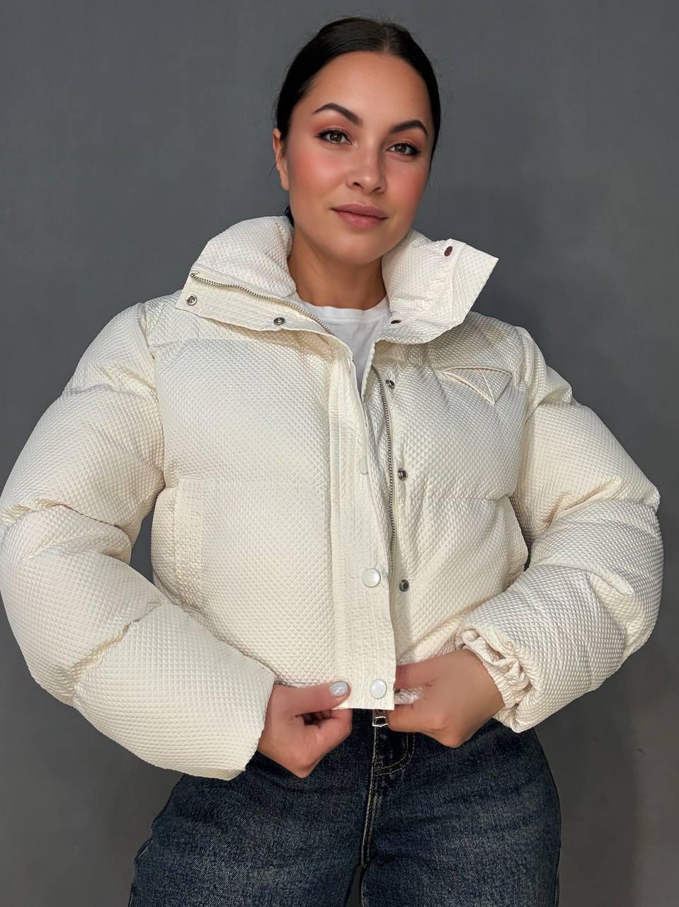 Куртка женская Fashion 3072 вафельная короткая с воротником-стойкой S Молочный (6267)