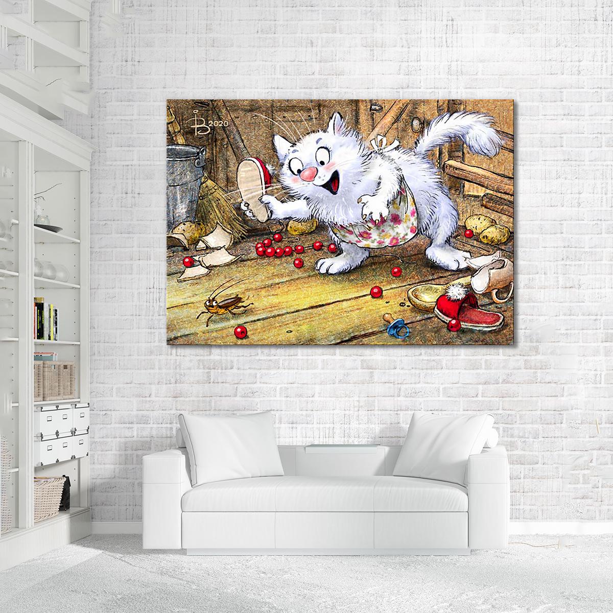 Модульная картина Мурочка в охотничьем азарте 1 модуль 60x90 см