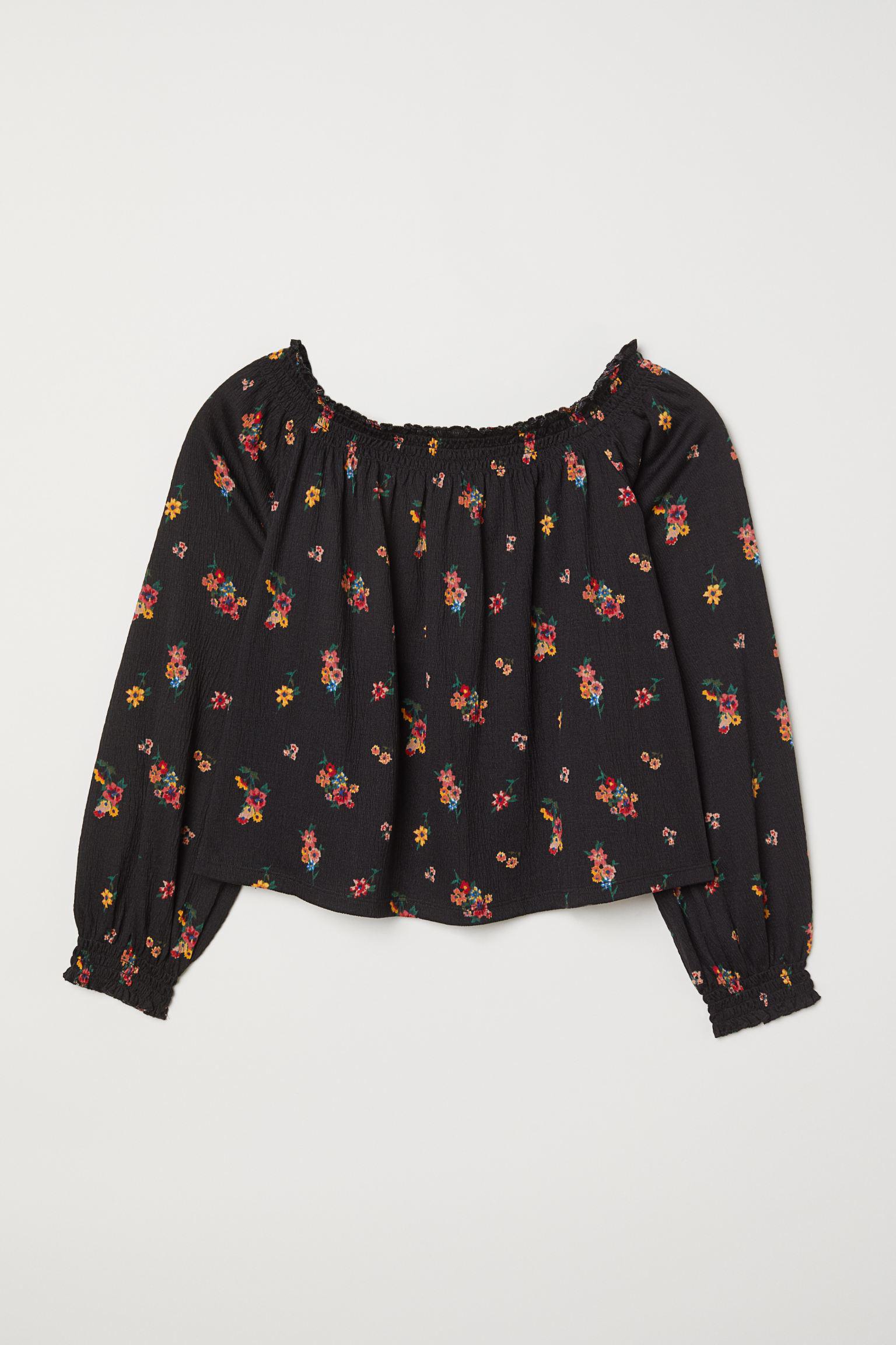 Блуза H&M цветы XS Черный (27066222388)