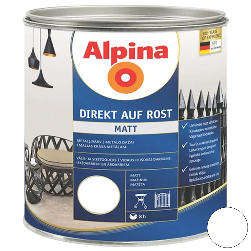 Эмаль универсальная матовая алкидная Alpina Direkt auf Rost RAL9010 0,75 л Белый (2425905175)