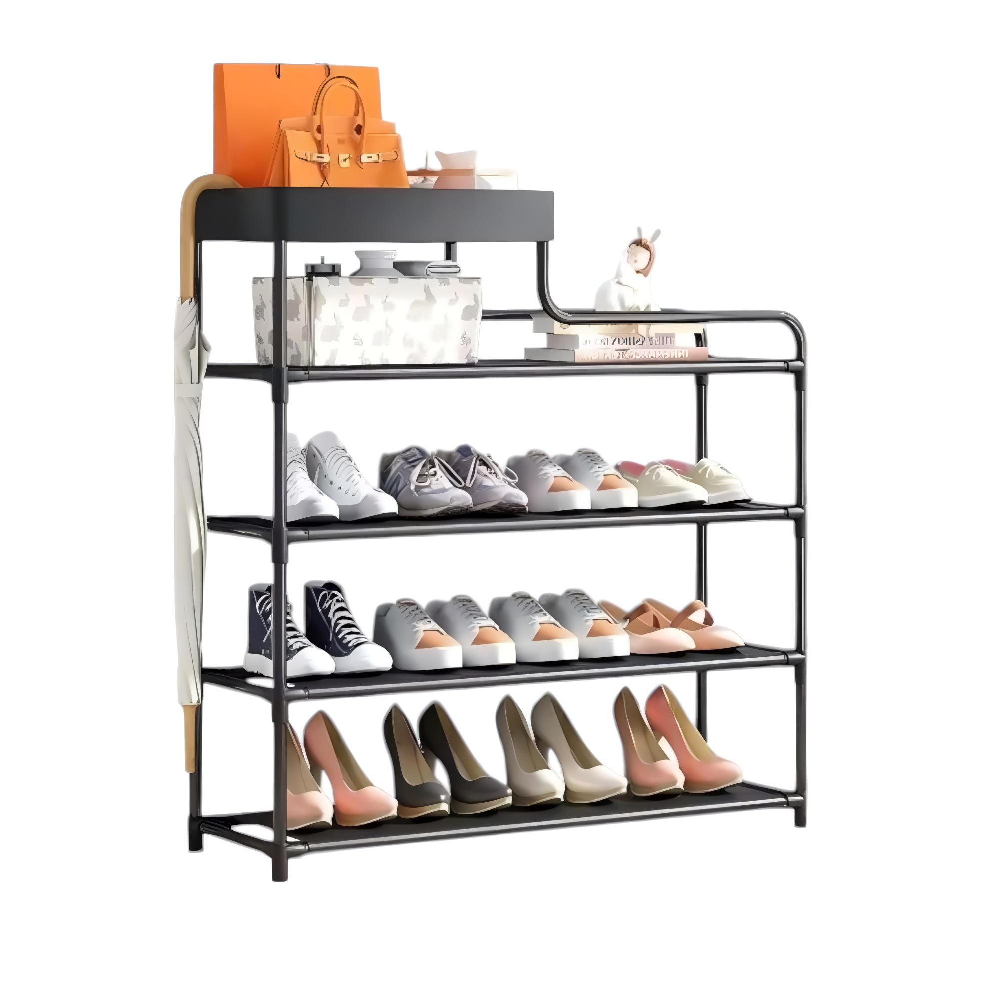 Полка для обуви Stenson R97630 59х22х83 см 4 яруса с держателем для зонтика Черный (27316326)