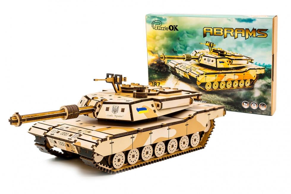 Пазл из дерева механический PuzzleOK 3D Танк Абрамс 187 деталей