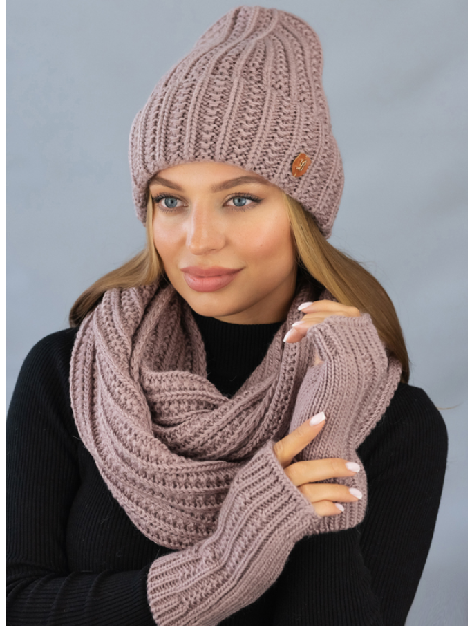 Комплект шапка со снудом и митенками женский Braxton Юная Темный пудровый (808W) - фото 1 Комплект шапка со снудом и митенками женский Braxton Юная Темный пудровый (808W) - фото 1