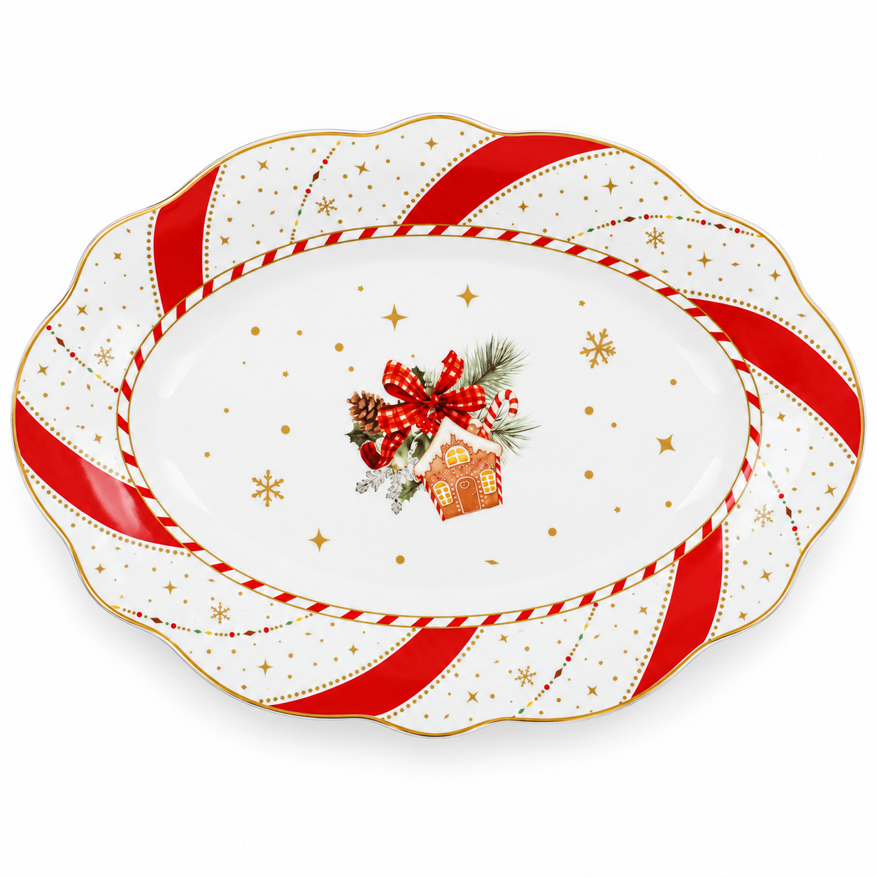 Блюдо Bona Di Christmas Ribbon фарфоровое овальное 30,6х20,6 см (498-358)
