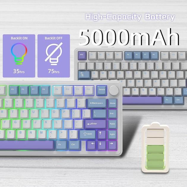 Клавіатура ігрова attack shark X85 HOT-SWAP бездротова/механічна/RGB-підсвічування Purple/White (28749743) - фото 7 Клавіатура ігрова attack shark X85 HOT-SWAP бездротова/механічна/RGB-підсвічування Purple/White (28749743) - фото 7