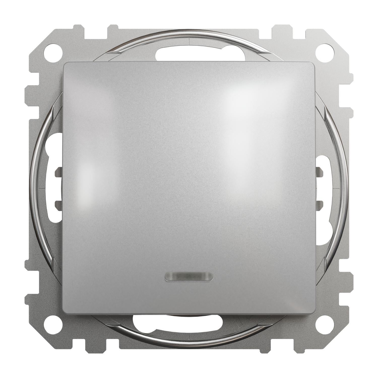 Выключатель кнопочный Schneider Electric Sedna Design с символом Колокольчик и подсветкой Алюминий (SDD113131L)