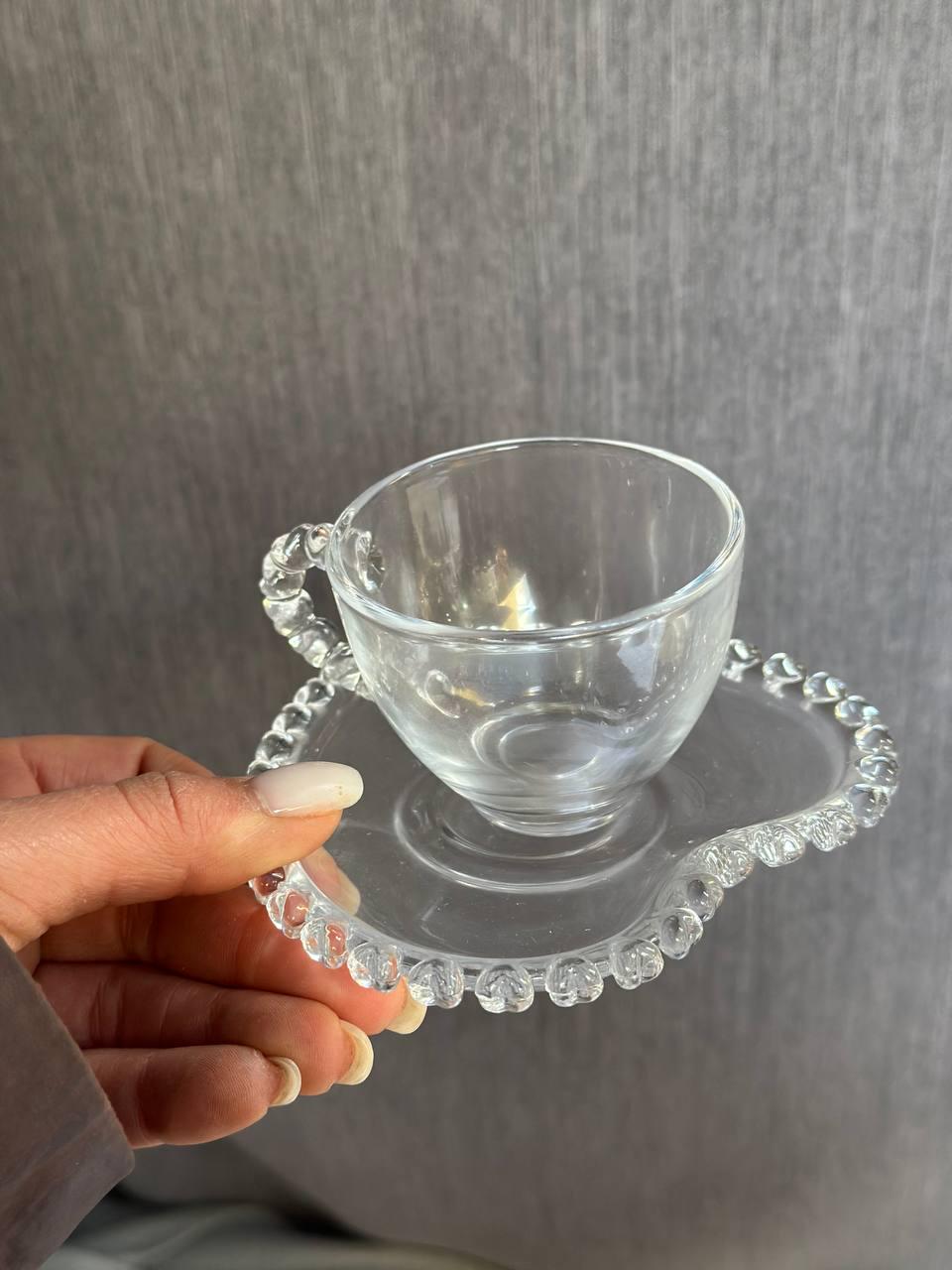 Чашка з блюдцем OLens Прозоре серце скло 100 мл Прозорий - фото 3 Чашка з блюдцем OLens Прозоре серце скло 100 мл Прозорий - фото 3