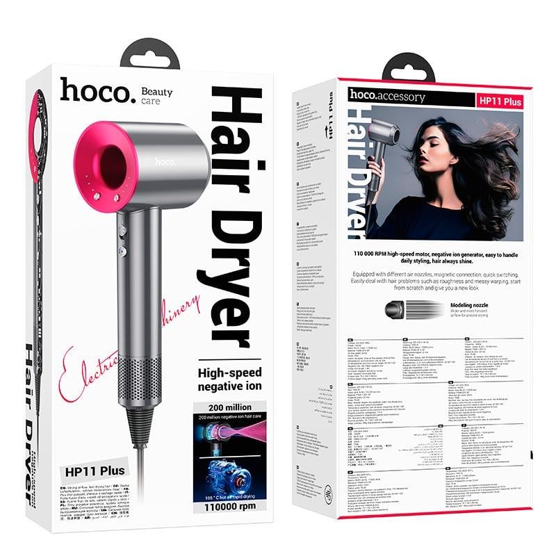 Фен для волос Hoco High-speed negative ion hair dryer HP11 Plus 1600 Вт Серый/Розовый - фото 2