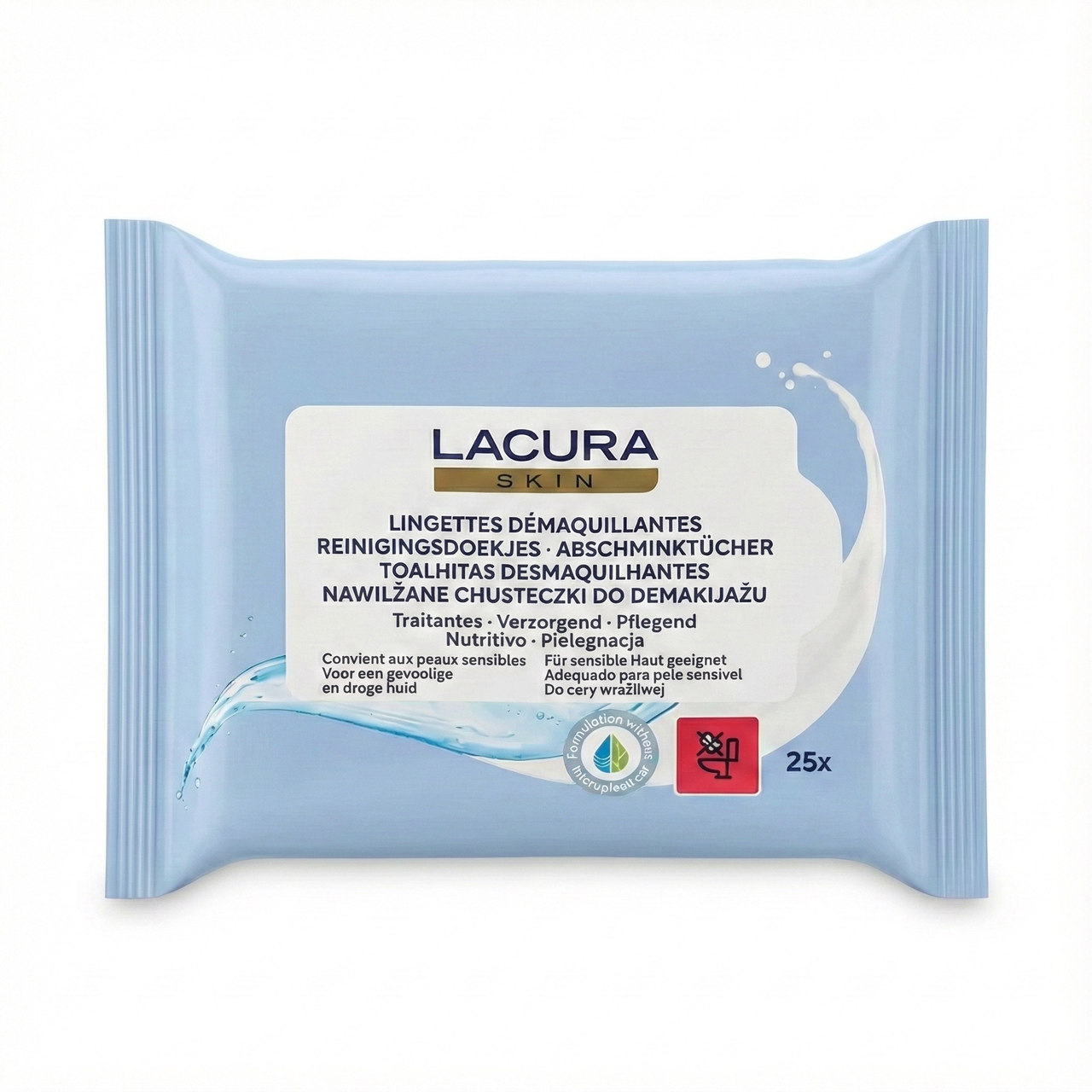 Вологі серветки міцелярні Lacura Skin для зняття макіяжу для вразливої шкіри 25 шт. (000006774)