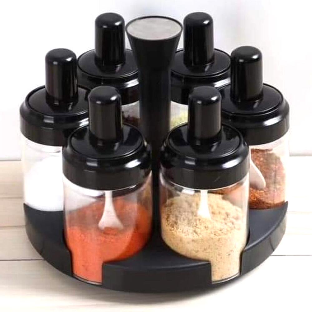 Підставка карусель з ємностями для спецій Spice rotating bottles JM-620 6 відсіків