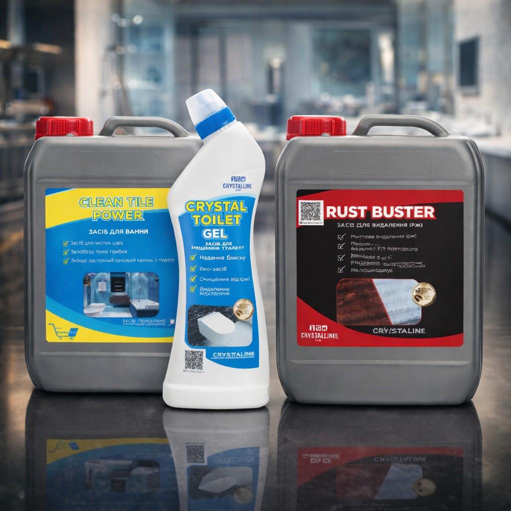 Бокс 3в1 для санузла HoReCa против ржавчины соляных налетов и запаха CRYSTAL TOILET/Clean Tile Power/RUST BUSTER