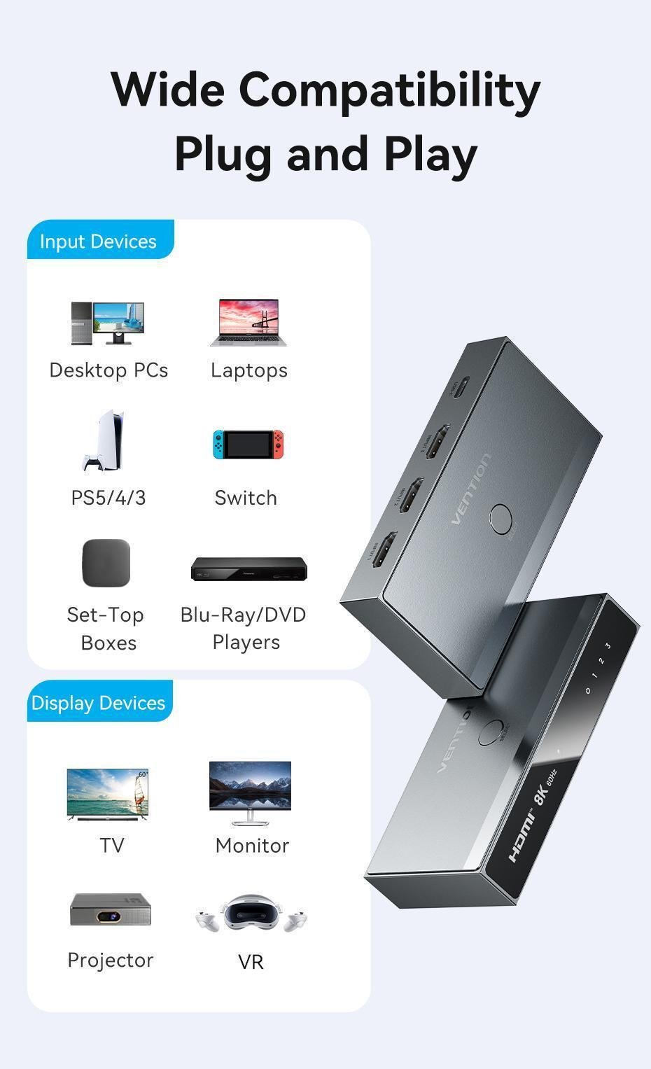 Комутатор Hdmi Vention алюмінієвий 3 1 Сірий (AKRH0) - фото 14 Комутатор Hdmi Vention алюмінієвий 3 1 Сірий (AKRH0) - фото 14