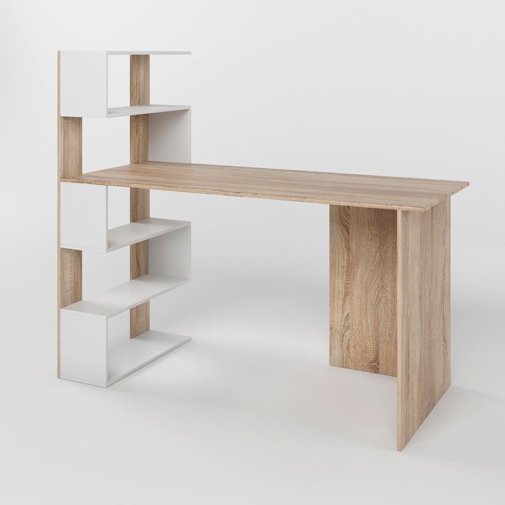 Стол компьютерный М-ЗОН Джеко 1416L левый с полками Сонома/Нимфея Альба (MZN-031026)