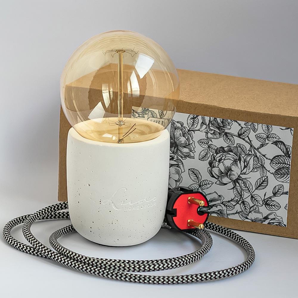 Нічник лофт Ludo лампа Едісона в бетонній чаші Білий