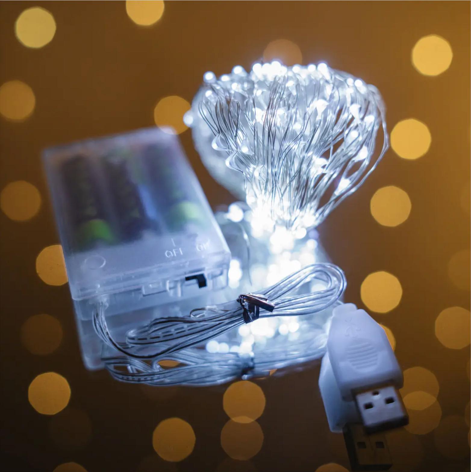 Гирлянда LED Роса на металлической проволоке от батареек и USB 10 м Белый (147-41-1978-03 USB)