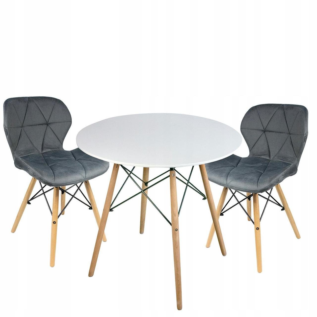 Обеденный комплект JUMI круглый стол 80 см Белый и 2 стула LAGO Велюр Gray (2616427531)