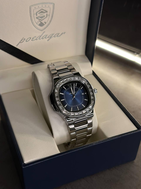 Наручний годинник чоловічий Poedagar Crystal синій циферблат Срібний (wt0538) - фото 2