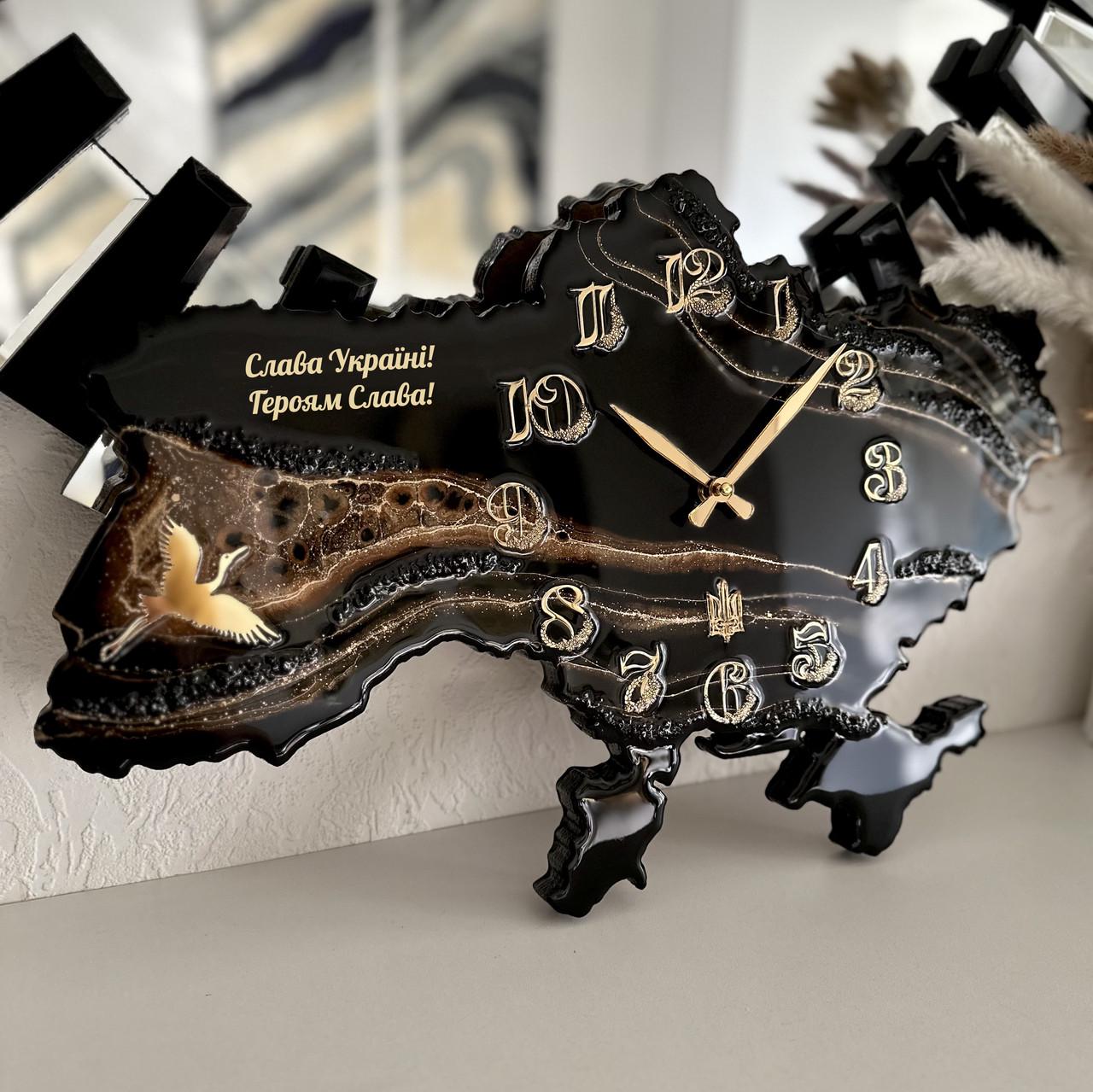 Часы настенные из эпоксидной смолы Карта Украины 50x34 см