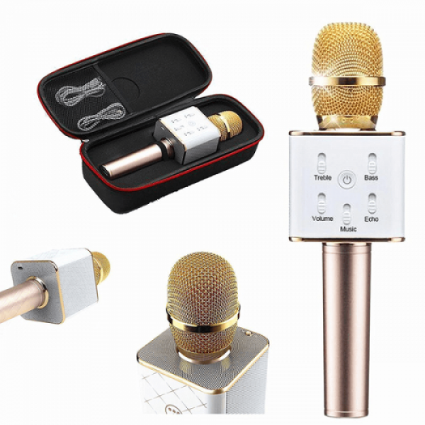 Мікрофон бездротовий Bluetooth караоке GTM з динаміками в чохлі USB Q7 Gold - фото 2