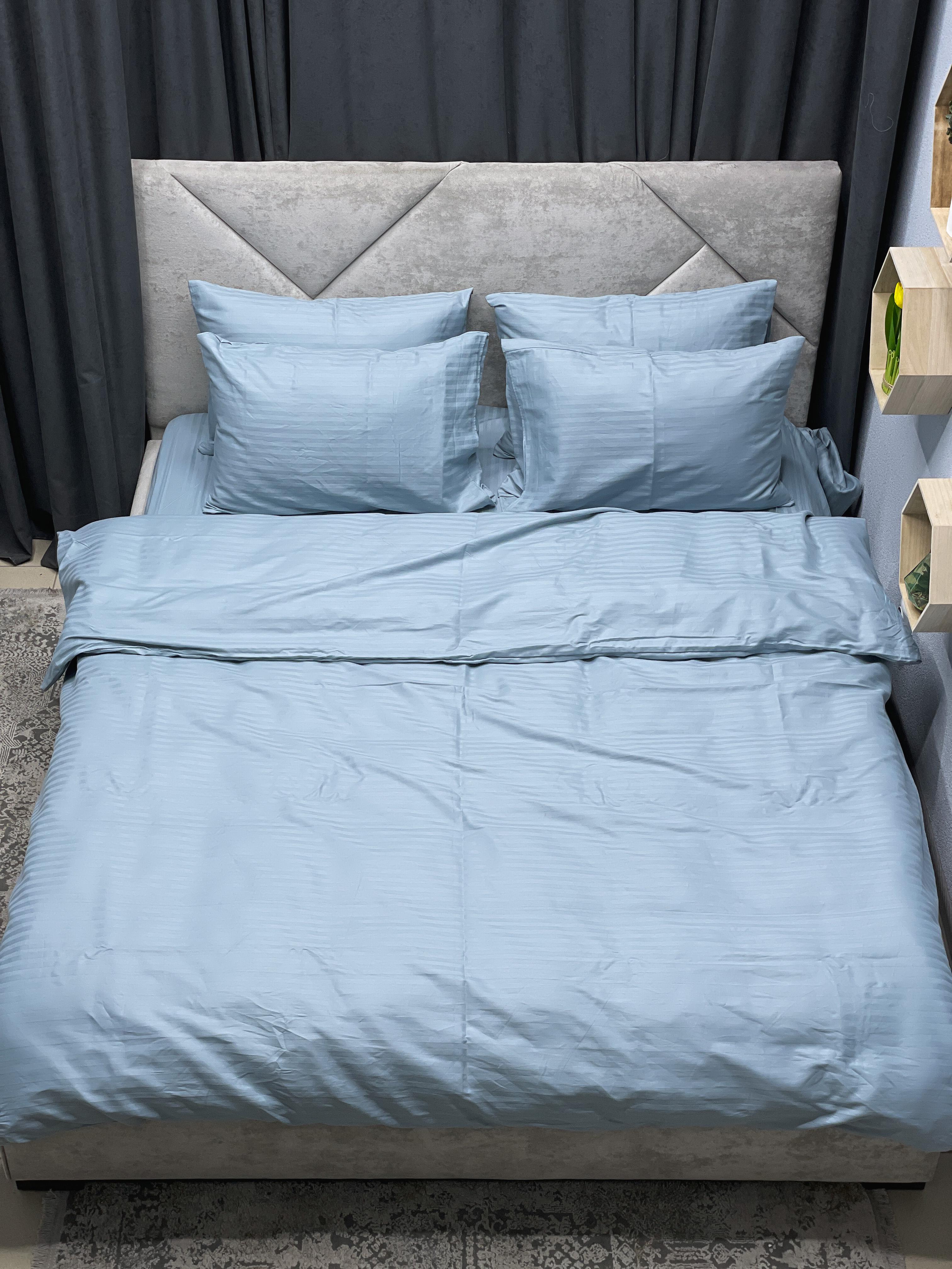 Комплект постельного белья Ego-textile 019SF страйп-сатин однотонный в полоску Голубой (199051463)