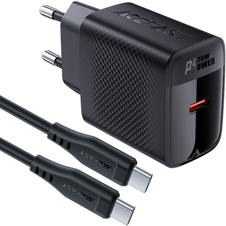Зарядное устройство Acefast A82 1xType-C 20W + Type-C to Type-C Cable Fast Charger Black (6974316280057)